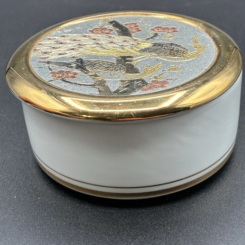 Vintage Art of Chokin Ceramic Trinket Jewelry Box Made in Japan 24K Gold Trim